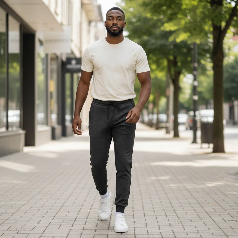 Oran Men Black Hybrid Jogger Trousers KH0192 Drawstring Zip Pocket Pants 34 NWOT